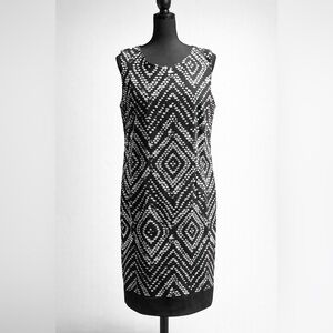 Mario Serrani Black & White Geometric Sheath Dress – Size 14